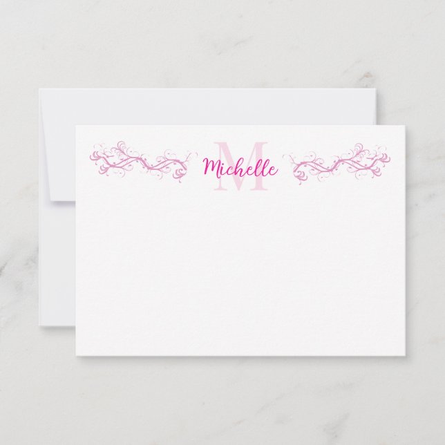 Elegant Pink Scrollwork Personalised  Card (Front)