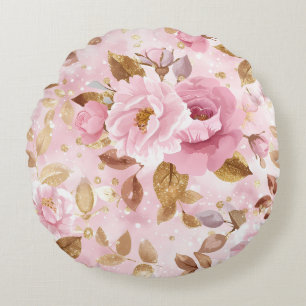 elegant pink seamless pattern with flowers roses a round cushion