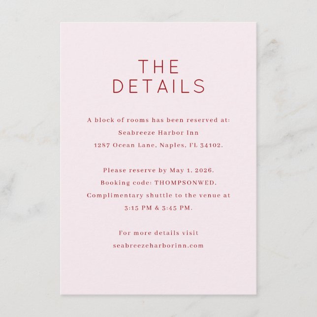 Elegant Pink Serif Wedding Enclosure Card (Front)