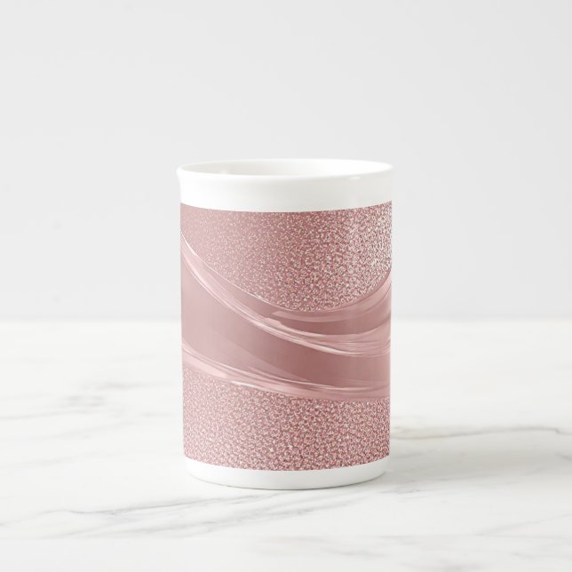 Elegant Pink Shimmer Background With Metallic Wave Bone China Mug (Front)