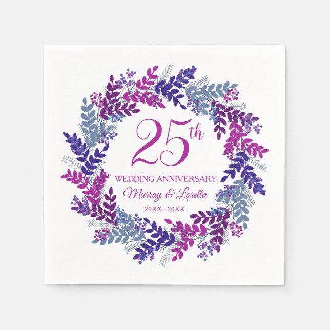 Elegant Pink Silver 25th Anniversary Party Napkins (Front)