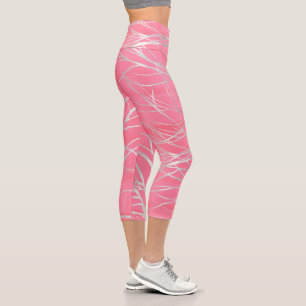 Elegant Pink Silver Autumn Tree Drawing Capri Leggings