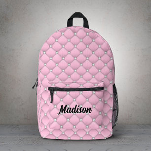 Elegant pink silver faux glitter drips monogrammed printed backpack