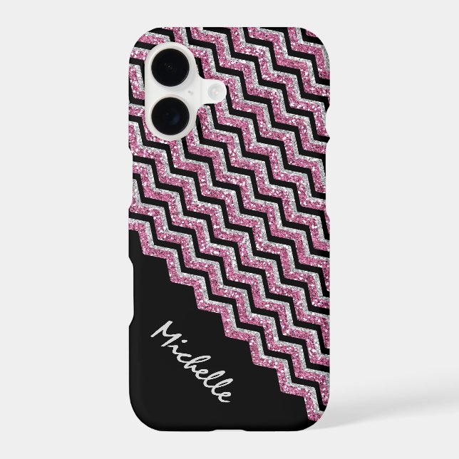 Elegant Pink Silver Glitter Chevron Personalised (Back)