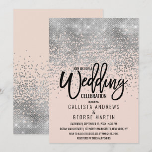 Elegant Pink Silver Glitter Confetti Wedding Invitation