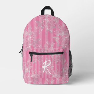 Elegant Pink & Silver Glitter Floral Personalised Printed Backpack