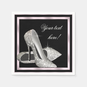 Elegant Pink Silver Glitter High Heel Napkin