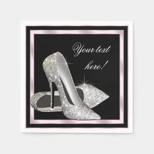Elegant Pink Silver Glitter High Heel Napkin (Front)