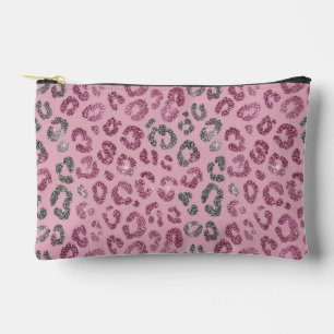 Elegant Pink Silver Glitter Leopard on Rose Gold Accessory Pouch