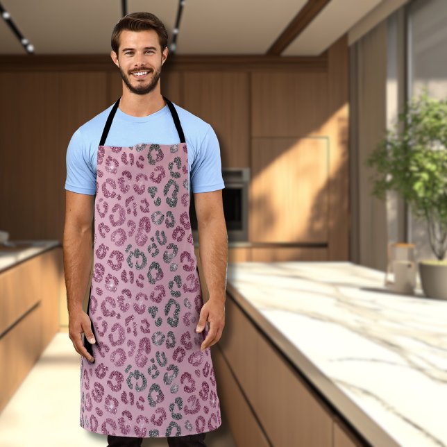 Elegant Pink Silver Glitter Leopard on Rose Gold Apron (Creator Uploaded)