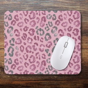 Elegant Pink Silver Glitter Leopard on Rose Gold Mouse Mat