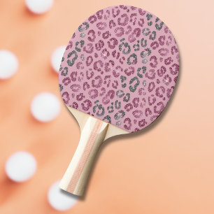 Elegant Pink Silver Glitter Leopard on Rose Gold Ping Pong Paddle