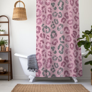 Elegant Pink Silver Glitter Leopard on Rose Gold Shower Curtain