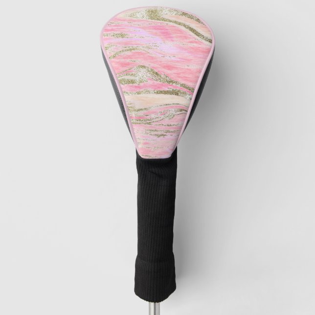 Elegant Pink Silver Glitter Marble Pattern Chic Golf Head Cover (Front)