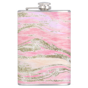 Elegant Pink Silver Glitter Marble Pattern Chic Hip Flask