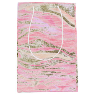 Elegant Pink Silver Glitter Marble Pattern Chic Medium Gift Bag