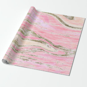 Elegant Pink Silver Glitter Marble Pattern Chic Wrapping Paper