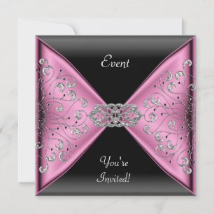 Elegant Pink Silver Grey Black Event Party Invitation