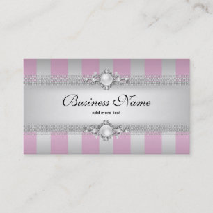 Elegant Pink Silver Grey White Stripe Pearl Chain Business Card