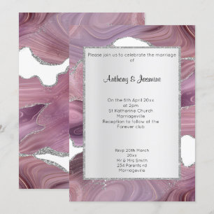ELEGANT PINK SILVER MARBLE WEDDING  INVITATION
