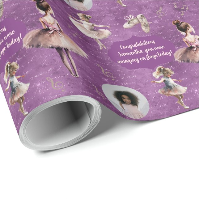 Elegant Pink Silver Name Text Photo Ballet Tutu  Wrapping Paper (Roll Corner)
