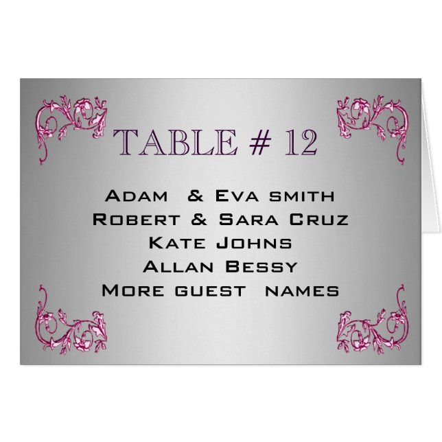 Elegant PINK SILVER Table number template wedding (Front Horizontal)