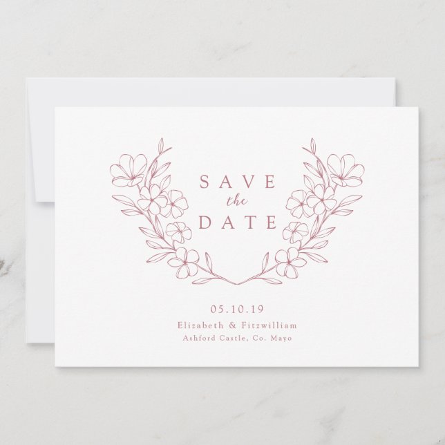 Elegant Pink Simple Cherry Blooming Blossom Wreath Save The Date (Front)