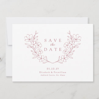 Elegant Pink Simple Cherry Blooming Blossom Wreath Save The Date