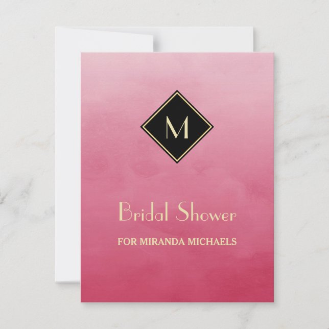Elegant Pink Simple Gold Monogram Bridal Shower Invitation (Front)