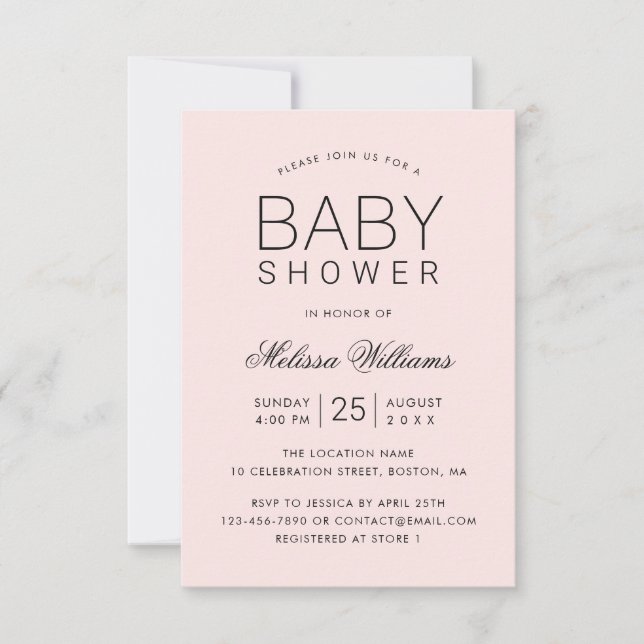 Elegant Pink Simple Modern Girl Baby Shower Invitation (Front)