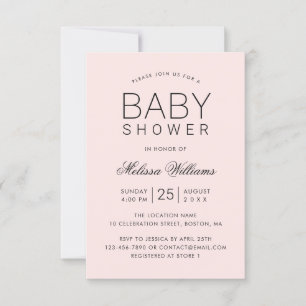 Elegant Pink Simple Modern Girl Baby Shower Invitation