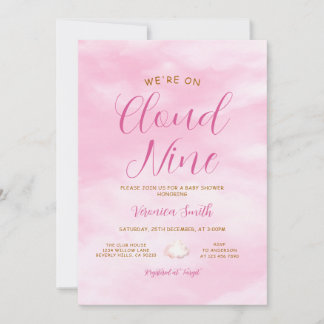Elegant Pink Sky Cloud Nine Baby Shower Theme Invitation