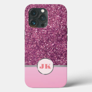 Elegant Pink Sliver Glitter Custom monogrammed iPhone 13 Pro Case