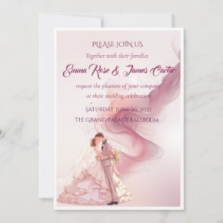 Elegant Pink Smoke Couple Wedding Invitation