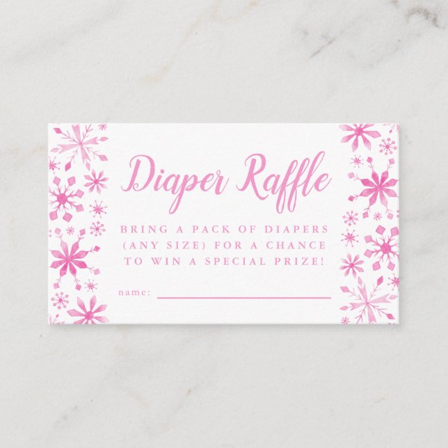 Elegant Pink Snowflake Baby Shower Diaper Raffle Enclosure Card (Front)