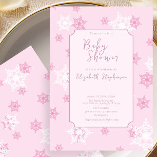 Elegant Pink Snowflake Baby Shower Invitation