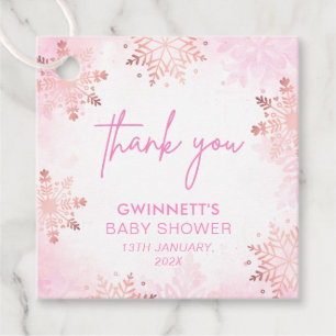 Elegant Pink Snowflake Girl Baby Shower  Favour Tags