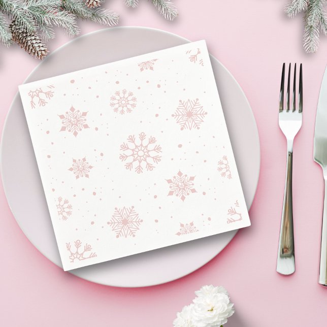 Elegant Pink Snowflakes Winter Wonderland Napkin (Creator Uploaded)