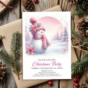 Elegant Pink Snowman Kids Editable Christmas Invit Invitation
