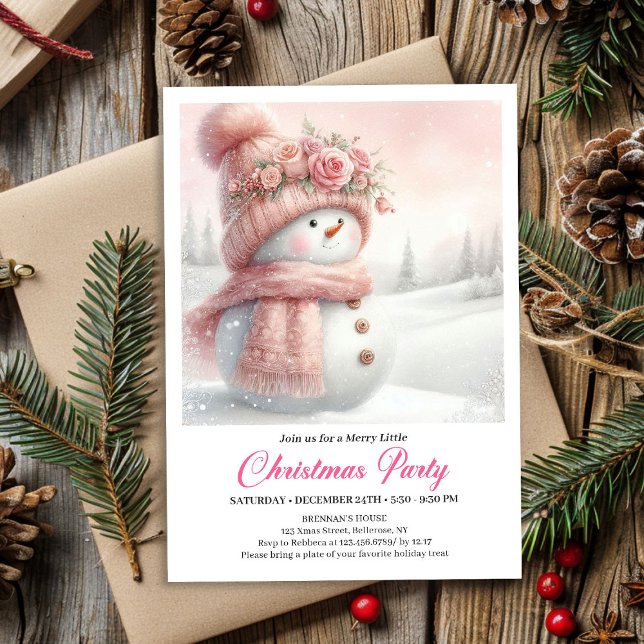 Elegant Pink Snowman Kids Editable Digital Xmas Invitation (Elegant Pink Snowman Kids Editable Digital Christmas Invitation

)
