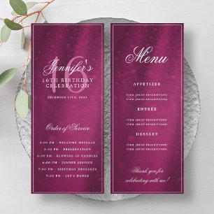 Elegant Pink Sparkle 16th Birthday Program Menu Invitation