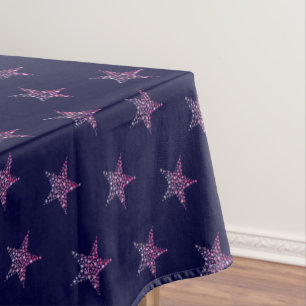 Elegant Pink Sparkle Stars on Navy Tablecloth