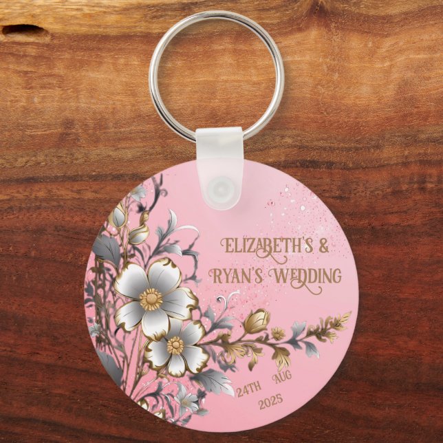 Elegant Pink Sparkle Wedding Background Key Ring (Front)
