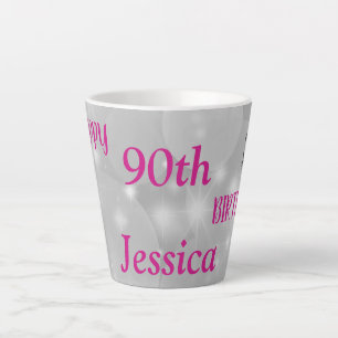 Elegant pink sparkly 90th birthday latte mug