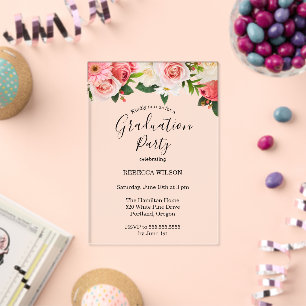 Elegant Pink Spring Floral Graduation Party Acrylic Invitations
