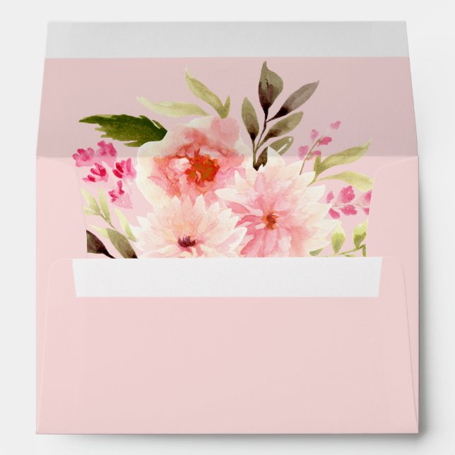Elegant Pink Spring Floral Watercolor Wedding Envelope (Back (Bottom))