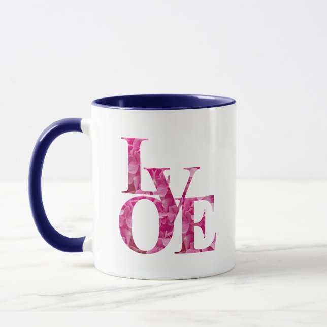 Elegant Pink Spring Hydrangea Floral LOVE Mug (Left)