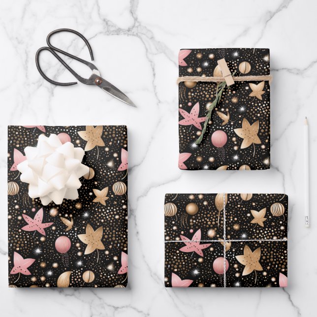 Elegant pink star pattern tiled  wrapping paper sheet (Front)