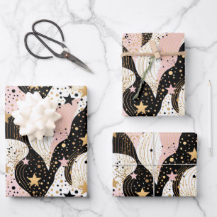 Elegant pink star pattern tiled wrapping paper sheet