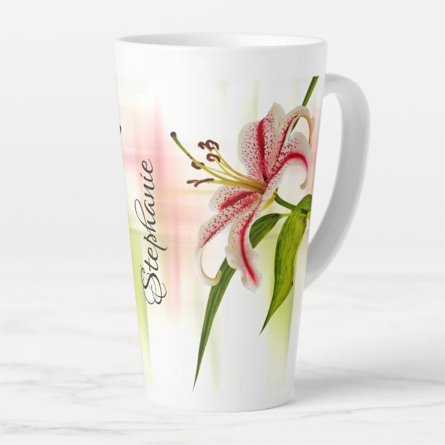 Elegant Pink Stargazer Lily Floral Photography Latte Mug (Right Angle)
